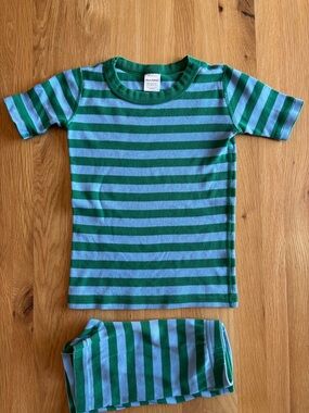 Hanna Andersson Green and Light Blue Striped Tee